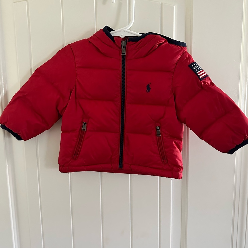 Red Polo coat by Ralph Lauren. Size 9 months. Gently used.